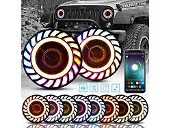 RGB 3D LED Lens Halo Rotating Headlights; Black Housing; Clear Lens (97-18 Jeep Wrangler TJ & JK)