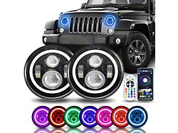 RGB Halo Angel Eye LED Headlights; Black Housing; Clear Lens (76-86 Jeep CJ7; 97-18 Jeep Wrangler TJ & JK)