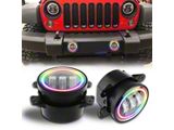 RGB Halo Rotating LED Headlights with RGB Halo Rotating Fog Lights; Black Housing; Clear Lens (07-18 Jeep Wrangler JK)