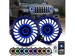 RGBW 3D LED Lens Halo Headlights with Turn Signal; Black Housing; Clear Lens (18-26 Jeep Wrangler JL)