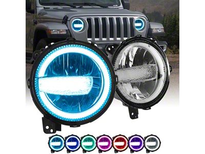 RGBW LED Headlights; Chrome Housing; Clear Lens (18-26 Jeep Wrangler JL)
