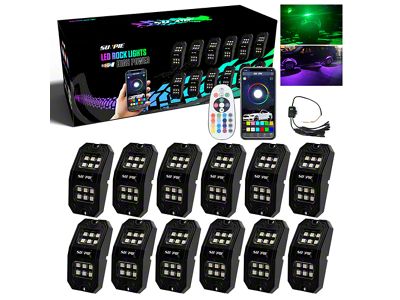 RGBW Rectangle Series LED Rock Lights; 12-Piece (Universal; Some Adaptation May Be Required)