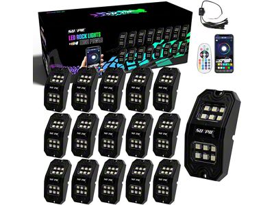 RGBW Rectangle Series LED Rock Lights; 16-Piece (Universal; Some Adaptation May Be Required)