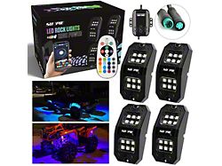 RGBW Rectangle Series LED Rock Lights; 4-Piece (Universal; Some Adaptation May Be Required)