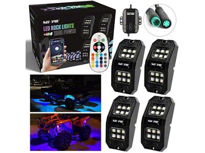 RGBW Rectangle Series LED Rock Lights; 4-Piece (Universal; Some Adaptation May Be Required)