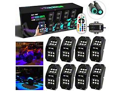 RGBW Rectangle Series LED Rock Lights; 8-Piece (Universal; Some Adaptation May Be Required)