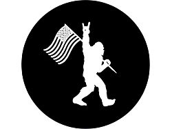 Rock-On Bigfoot with American Flag Spare Tire Cover with Camera Cutout; Black (18-26 Jeep Wrangler JL)