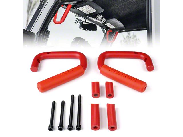 Grab Handle Red Jeep Wrangler Roll Bar Grab Handles; Red; Front (07-18 Jeep Wrangler JK ...