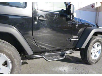 Round Tube Drop Style Nerf Side Step Bars; Black (07-18 Jeep Wrangler JK 2-Door)