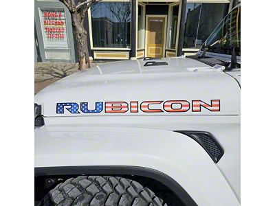 RUBICON Hood Decal; American Flag with Black Outline (18-25 Jeep Wrangler JL)