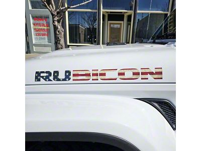 RUBICON Hood Decal; Distressed American Flag (07-18 Jeep Wrangler JK)