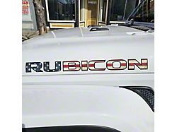 RUBICON Hood Decal; Distressed American Flag with Black Outline (07-18 Jeep Wrangler JK)