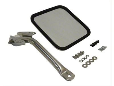 Side Mirror and Arm; Stainless; Driver Side (66-95 Jeep CJ5, CJ7 & Wrangler YJ)