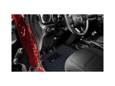 Single Layer Diamond Front and Rear Floor Mats; Black and Blue Stitching (18-25 Jeep Wrangler JL 4-Door)