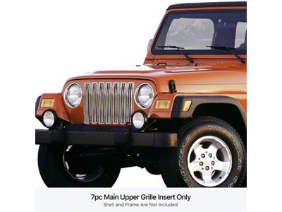 Stainless Steel Billet Upper Grille Overlay; Polished (97-06 Jeep Wrangler TJ w/ Chrome Grille Shell)