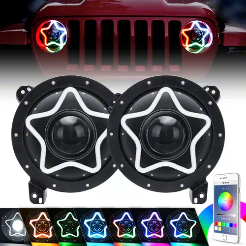 JKラングラー STARMAN Jeep Wrangler Star Style RGB LED Headlights with Amber Turn