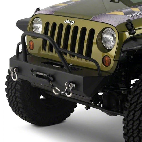 Stubby Rock Crawler Winch Front Bumper with Pre-Runner Brush Guard; Black (07-18 Jeep Wrangler JK)