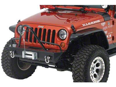 Stubby Winch Front Bumper with Stinger Brushguard; Black (07-18 Jeep Wrangler JK)