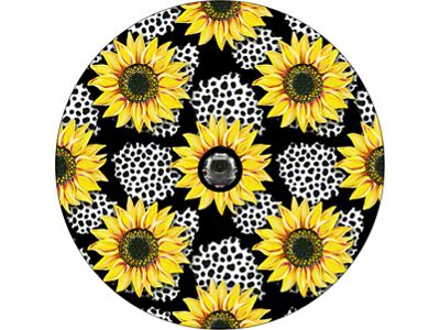 Sunflowers with Leopard Print Spare Tire Cover with Camera Cutout; Black (18-25 Jeep Wrangler JL)
