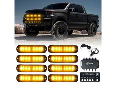 Tactical 12 Series Grille and Surface Mount Light; Set of 8; Amber (Universal; Some Adaptation May Be Required)