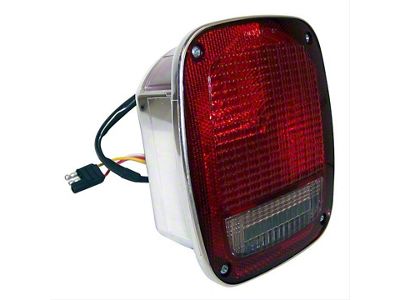Tail Light; Chrome Housing; Red Lens; Driver Side (81-86 Jeep CJ5 & CJ7)