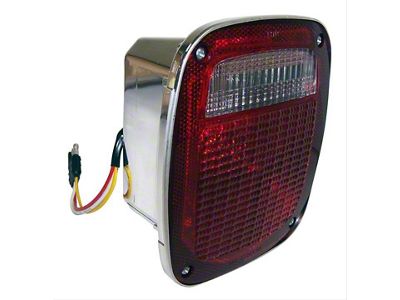 Tail Light; Chrome Housing; Red Lens; Passenger Side (81-86 Jeep CJ5 & CJ7)