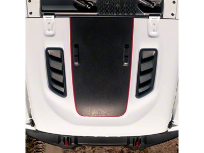 Topographic Map Hood Graphic with Windshield Bumper Cutouts; Black with Red Outline (18-25 Jeep Wrangler JL Rubicon)