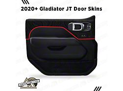 Topographic Map Interior Door Skins; Front and Rear; Black with Red Outline (18-26 Jeep Wrangler JL 4-Door w/ Power Windows & Locks)