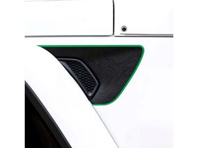 Topographical Map Fender Vent Premium Wrap Decal; Black with Green Outline (18-25 Jeep Wrangler JL)