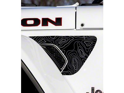 Topographical Map Fender Vent Premium Wrap Decal; Gray (18-25 Jeep Wrangler JL)