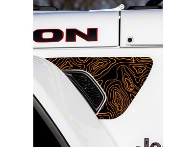 Topographical Map Fender Vent Premium Wrap Decal; Orange (18-25 Jeep Wrangler JL)
