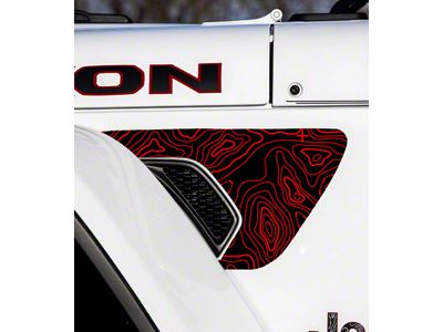 Topographical Map Fender Vent Premium Wrap Decal; Red (18-25 Jeep Wrangler JL)