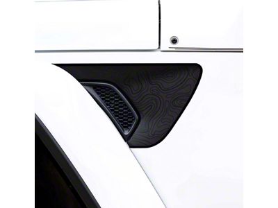 Topographical Map Fender Vent Premium Wrap Decal; Black with Gloss Black Outline (18-25 Jeep Wrangler JL)