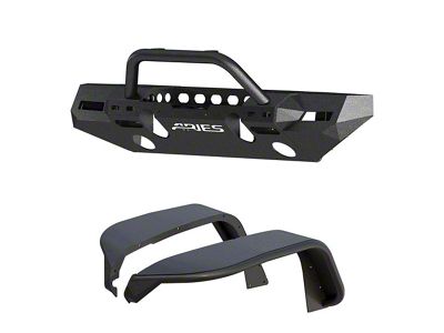 TrailChaser Aluminum Mid-Width Front Bumper with Center Brush Guard and Fender Flares; Textured Black (18-25 Jeep Wrangler JL)