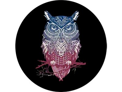 Tribal Owl Spare Tire Cover with Camera Cutout; Black (18-25 Jeep Wrangler JL)