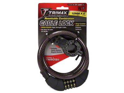 TRIMAFLEX Non-Coiled Cable Lock with Resettable Combo Lock and Quick Release Bracket; 6-Foot x 12mm