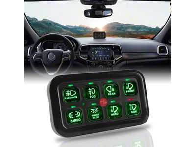 Universal 12V Auxiliary 8 Gang Switch Panel with Automatic Dimmable; Green Light (Universal; Some Adaptation May Be Required)
