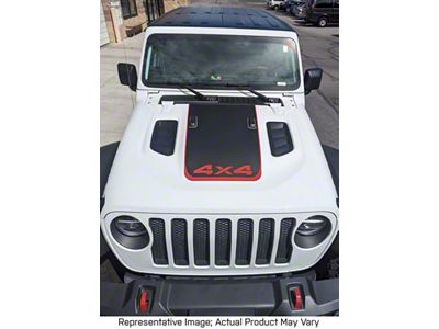 V2 Hood Stripe with 4x4 Logo; Carbon Fiber Black (18-25 Jeep Wrangler JL Rubicon)