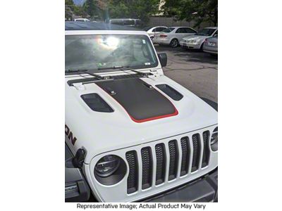 V2 Hood Stripe; Matte Black with Matte Black Pinstripe (18-25 Jeep Wrangler JL Rubicon)
