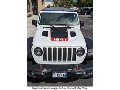 V3 Hood Stripe with 1941 Logo; Matte Black with Matte Black Pinstripe (18-25 Jeep Wrangler JL Rubicon)
