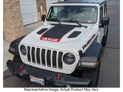 V3 Hood Stripe with 4x4 Logo; Carbon Fiber Black (18-25 Jeep Wrangler JL Rubicon)