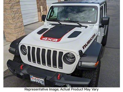 V3 Hood Stripe with 4x4 Logo; Matte Black with Matte Black Pinstripe (18-25 Jeep Wrangler JL Rubicon)