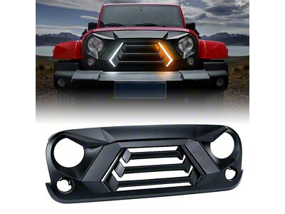 Vader Series Grille with Daytime Running Lights and Turn Signals; Matte Black (07-18 Jeep Wrangler JK)