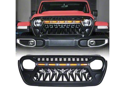 Venom Grille with Amber LED Running Lights; Black (18-25 Jeep Wrangler JL)