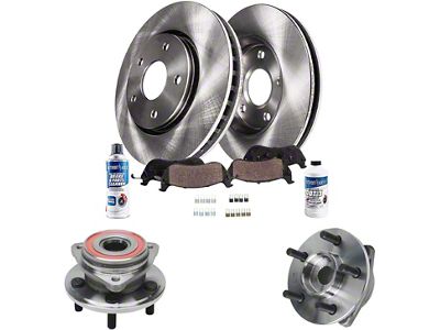 Vented Brake Rotor, Pad, Wheel Hub Assemblies, Brake Fluid and Cleaner Kit; Front (00-06 Jeep Wrangler TJ)