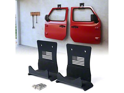 Wall Mount Storage Door Hangers; American Flag Design; Set of 2 (76-25 Jeep CJ7, Wrangler YJ, TJ, JK & JL)