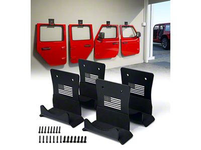 Wall Mount Storage Door Hangers; American Flag Design; Set of 4 (76-25 Jeep CJ7, Wrangler YJ, TJ, JK & JL)