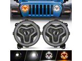 Warrior Style LED Headlights with Halo DRL and Turn Signals; Black Housing; Clear Lens (18-26 Jeep Wrangler JL w/ Factory Halogen Headlights)