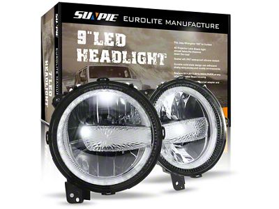 White Halo DRL LED Headlights; Chrome Housing; Clear Lens (18-26 Jeep Wrangler JL)