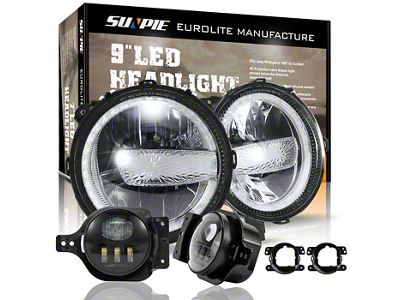 White Halo DRL LED Headlights with Fog Lights; Chrome Housing; Clear Lens (18-26 Jeep Wrangler JL)